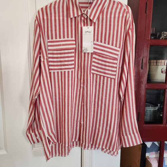 CMSJ red striped blouse size M - Picture 1 of 1
